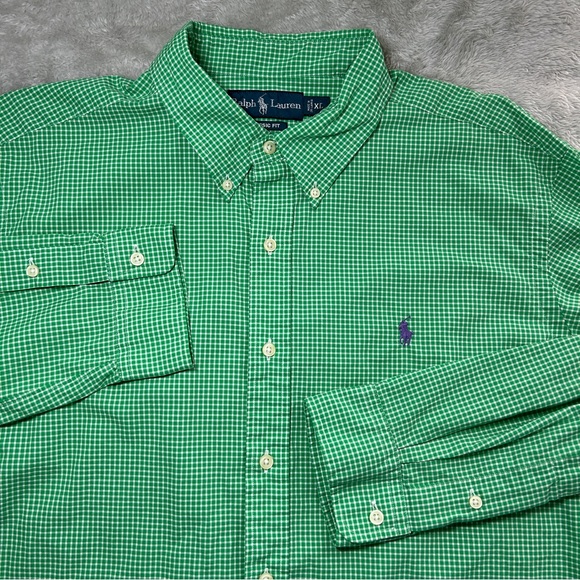Polo Ralph Lauren Mens Long Sleeve Shirt XL Gingham Check Green Light - Picture 1 of 13